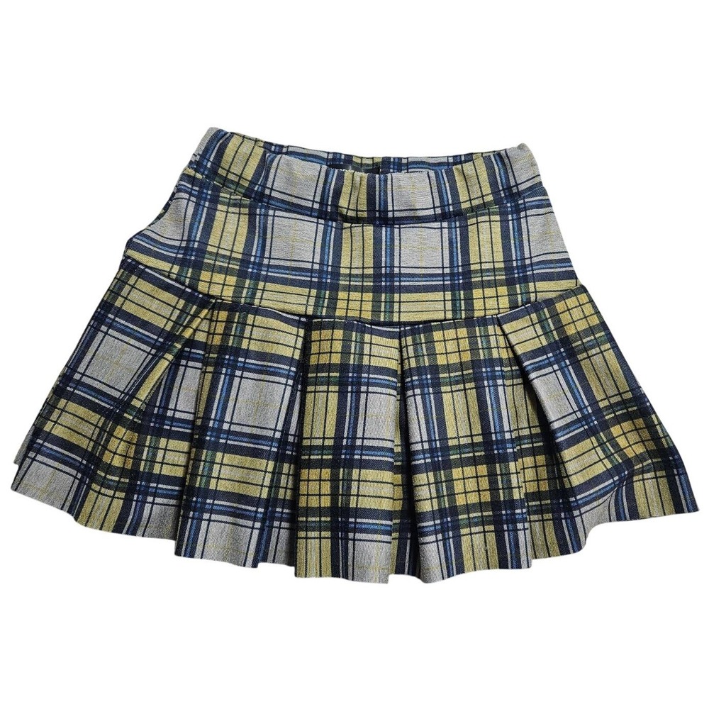 French Kiss Yellow Blue Plaid Pleated‎ Mini Skirt Mens Size Medium S1060-3